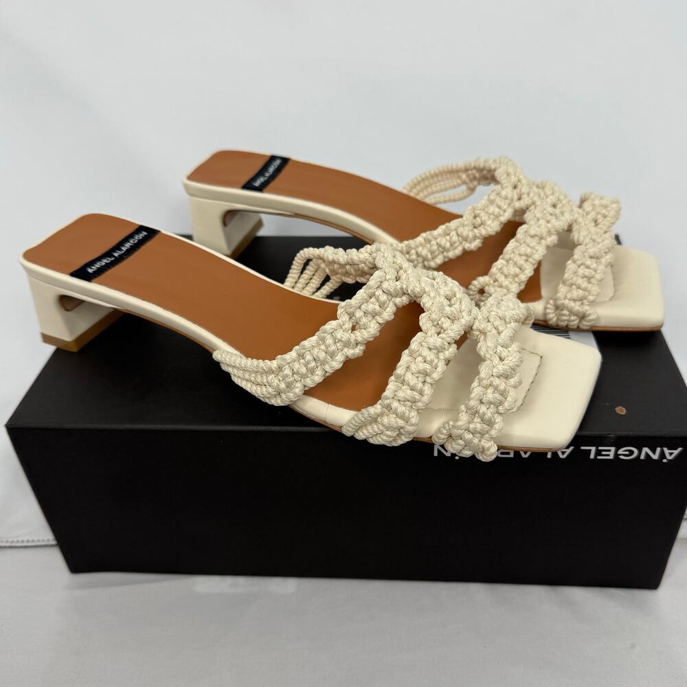 Angel Alarcon Cream Braided Strap Heeled Sandals (made in spain)